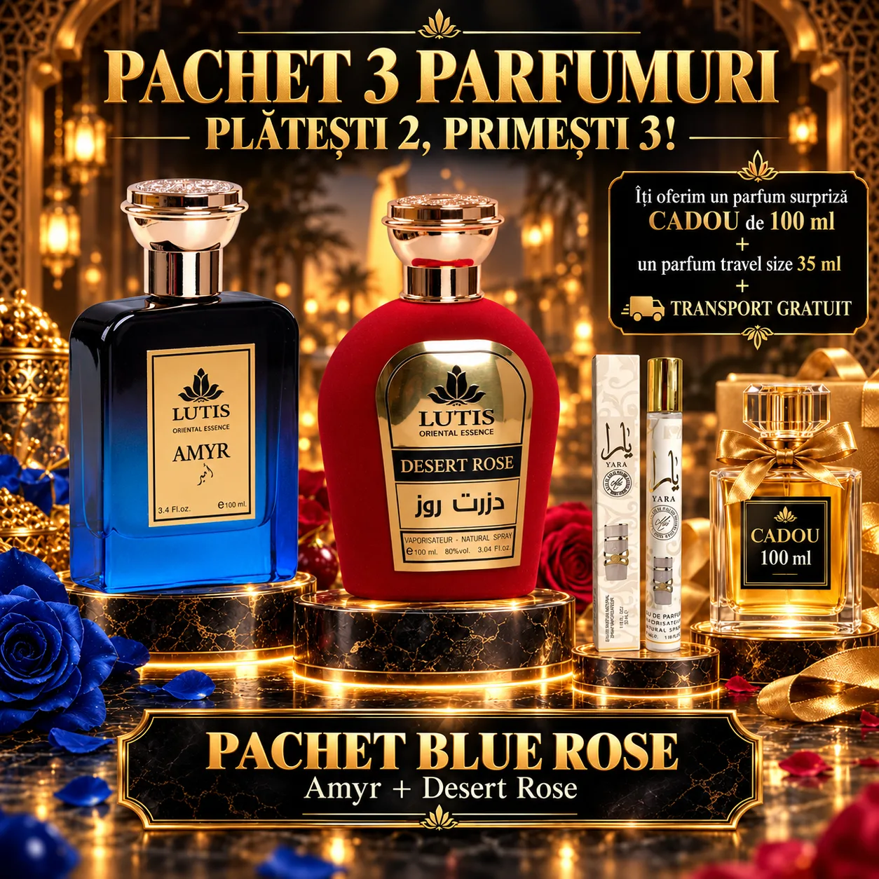 Pachet Parfum Arabesc El si Ea - Amyr + Desert Rose + 1 x Parfum Cadou 100ml + 1 x 35 ML