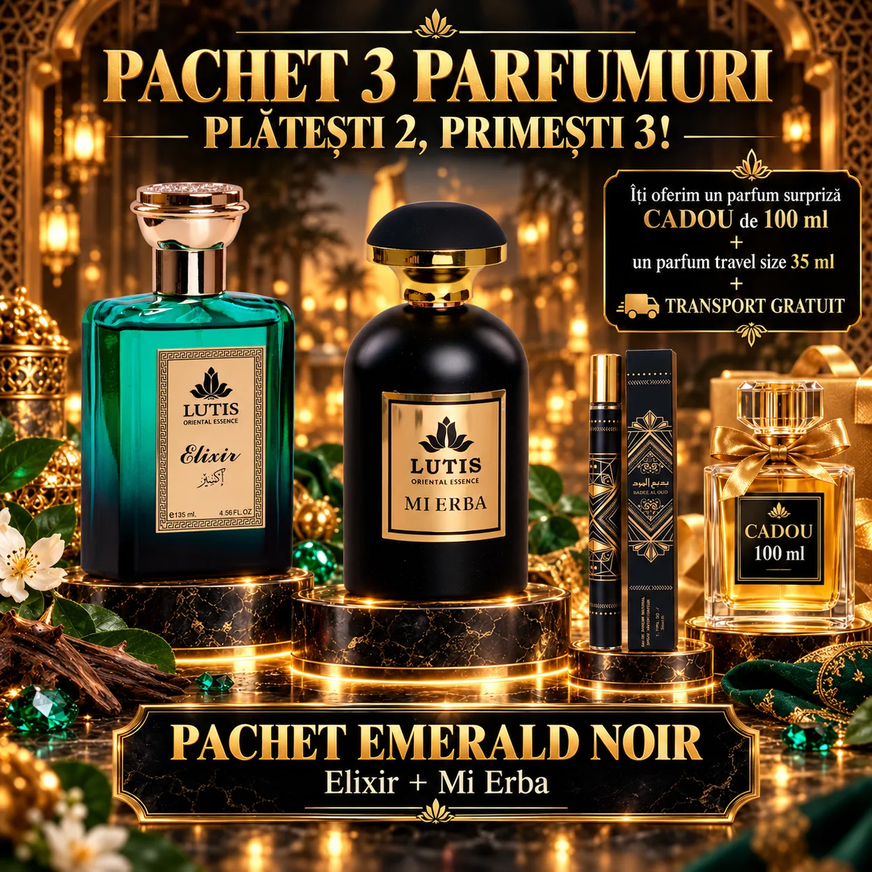 Pachet Parfum Arabesc El si Ea - Elixir + Mi Erba + 1 x Parfum Cadou 100ml + 1 x 35 ML