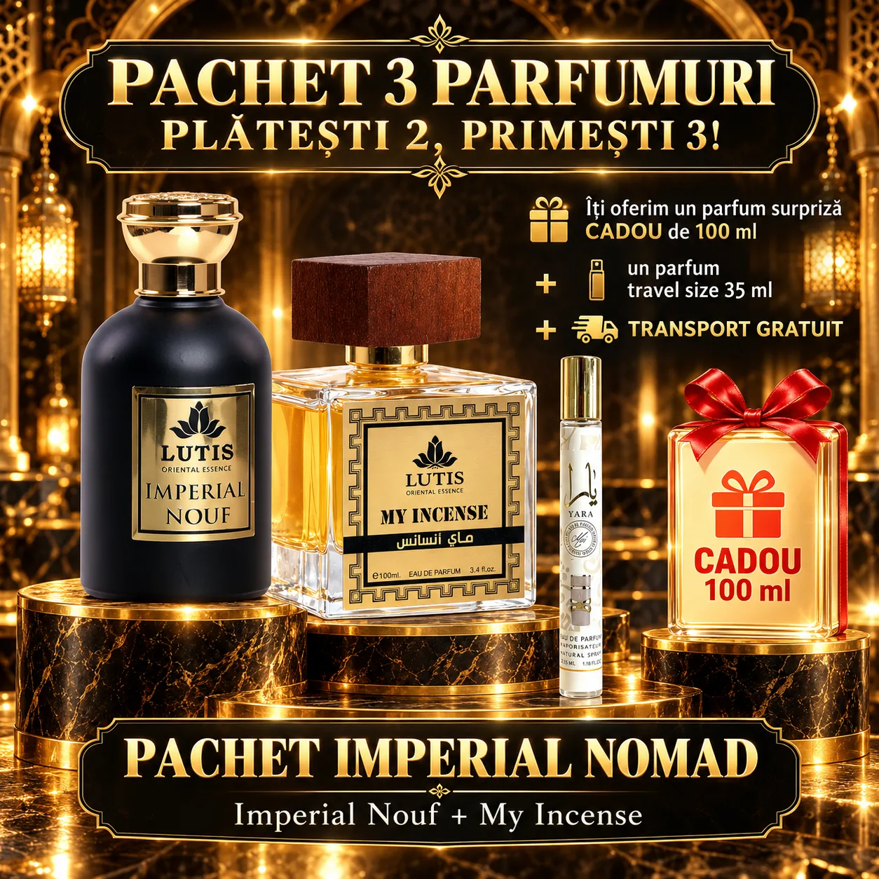 Pachet Parfum Arabesc El si Ea - Imperial Nouf + My Incense + 1 x Parfum Cadou 100ml + 1 x 35 ML