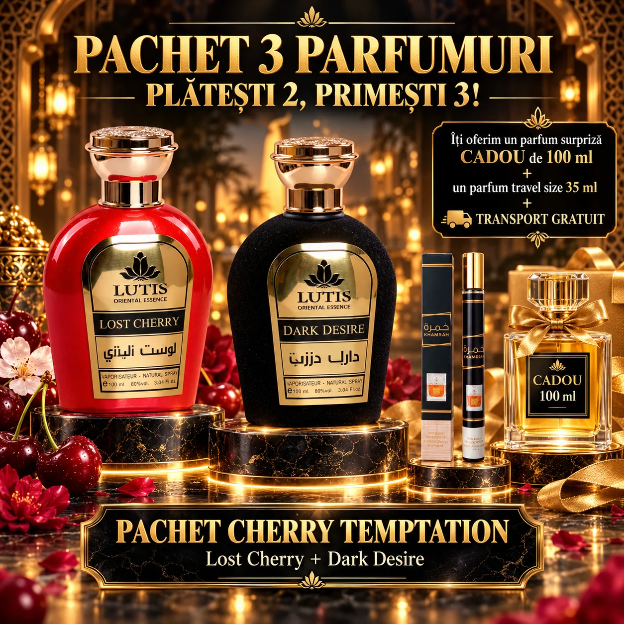 Pachet Parfum Arabesc El si Ea - Lost Cherry + Dark Desire + 1 x Parfum Cadou 100 + 1 x 35 ML