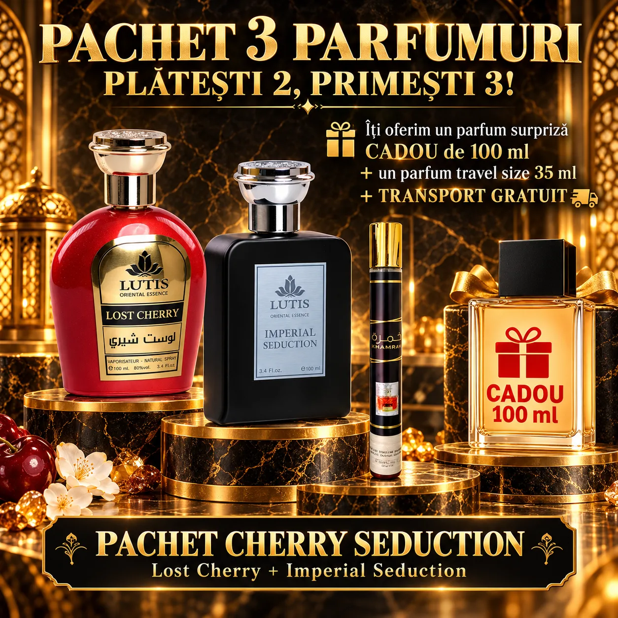 Pachet Parfum Arabesc El si Ea - Lost Cherry + Imperial Seduction + 1 x Parfum Cadou 100ml + 1 x 35 ML