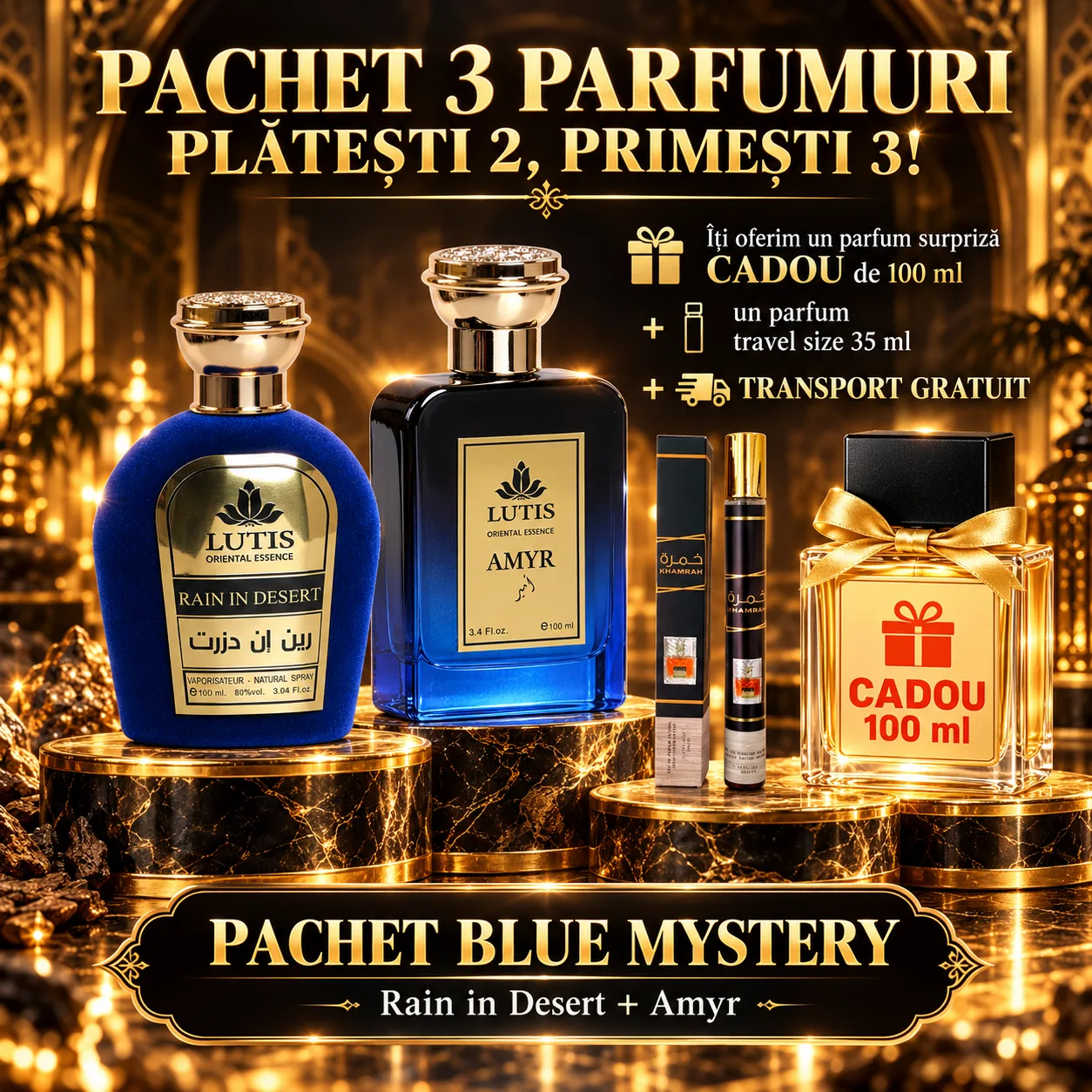 Pachet Parfum Arabesc El si Ea - Rain In Desert + Amyr + 1 x Parfum Cadou 100ml + 1 x 35 ML
