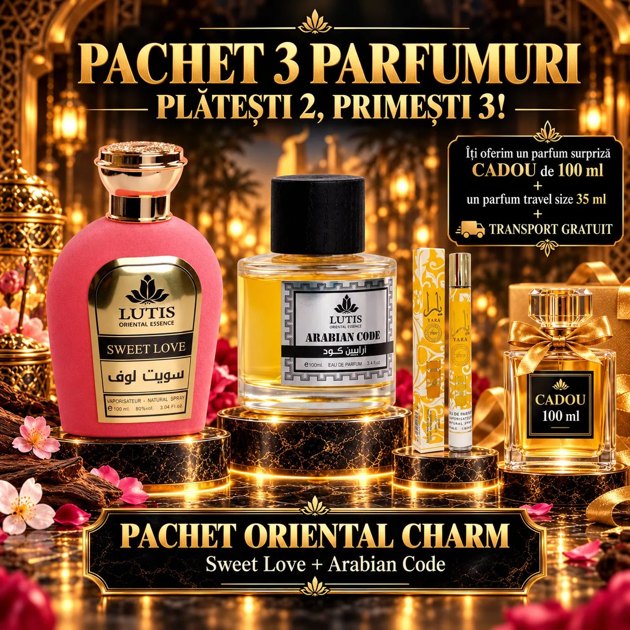 Pachet Parfum Arabesc El si Ea - Sweet Love + Arabian Code  + 1 x Parfum Cadou 100ml + 1 x 35 ML